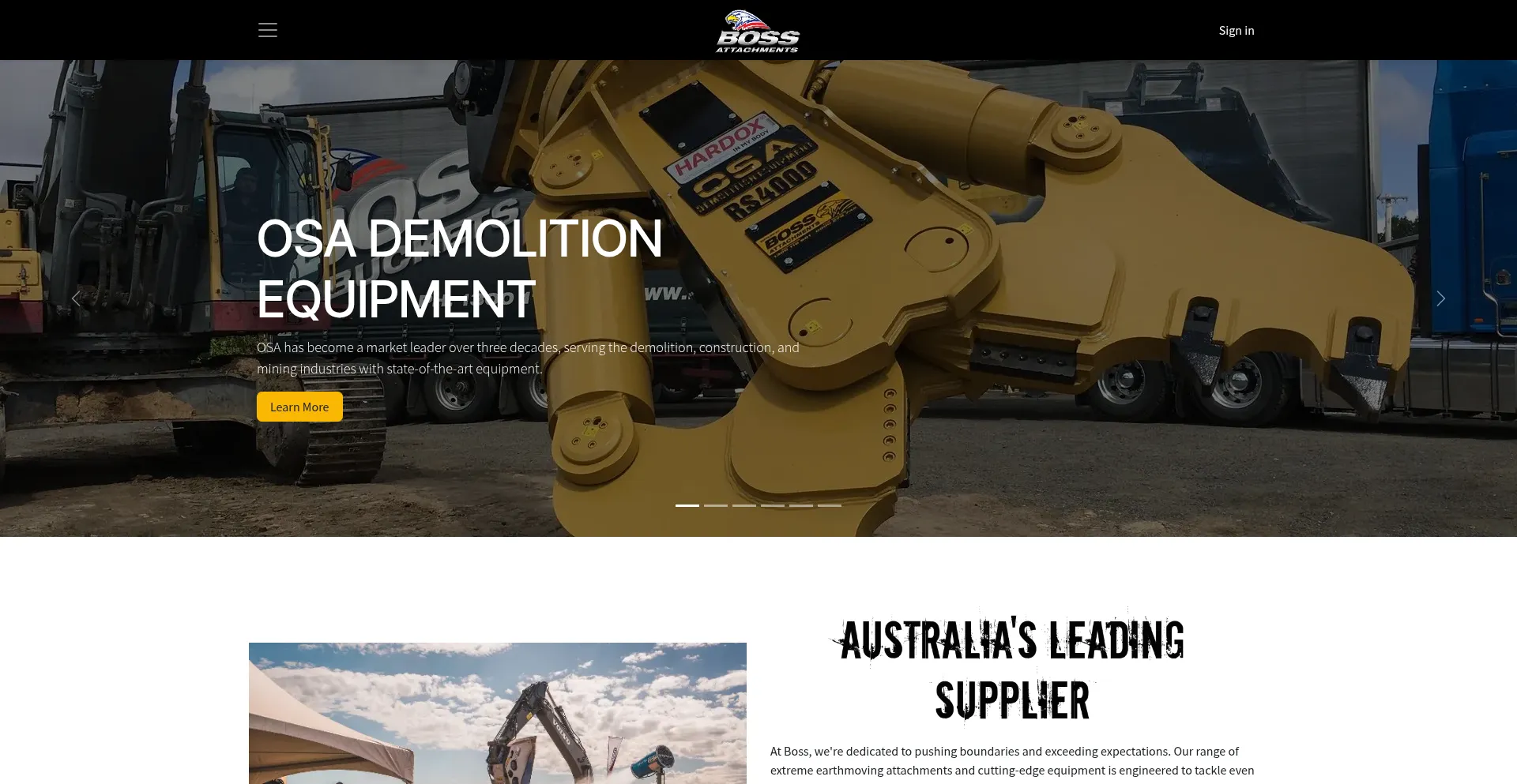 Website screenshot of Bossattachments.com.au
