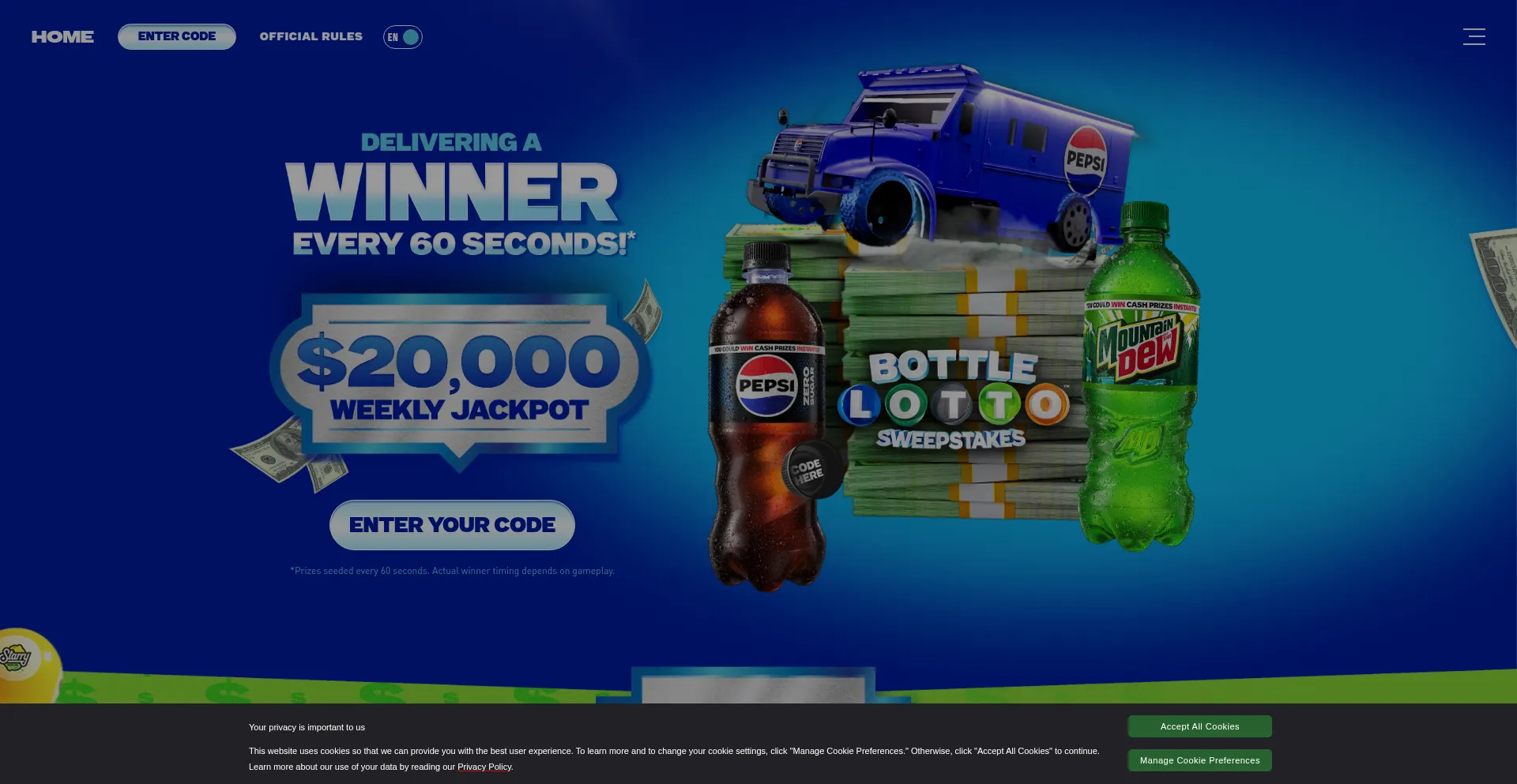 Website screenshot of Bottlelotto.com