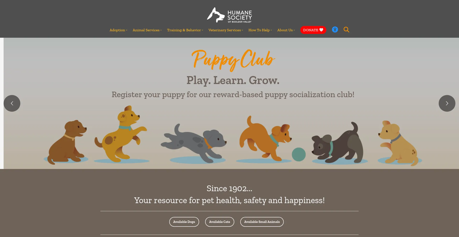 Website screenshot of Boulderhumane.org