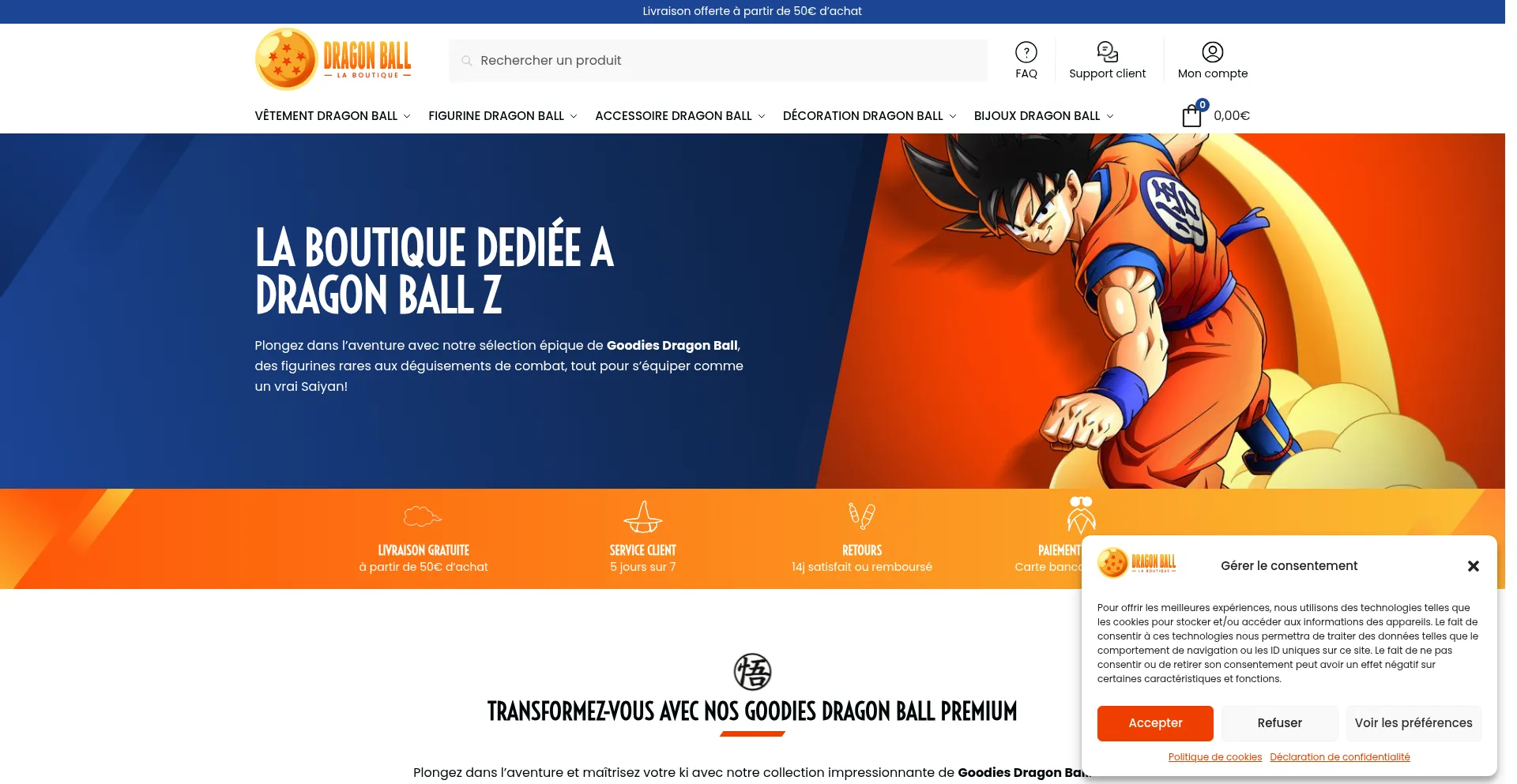 Website screenshot of Boutique-dragon-ball.com