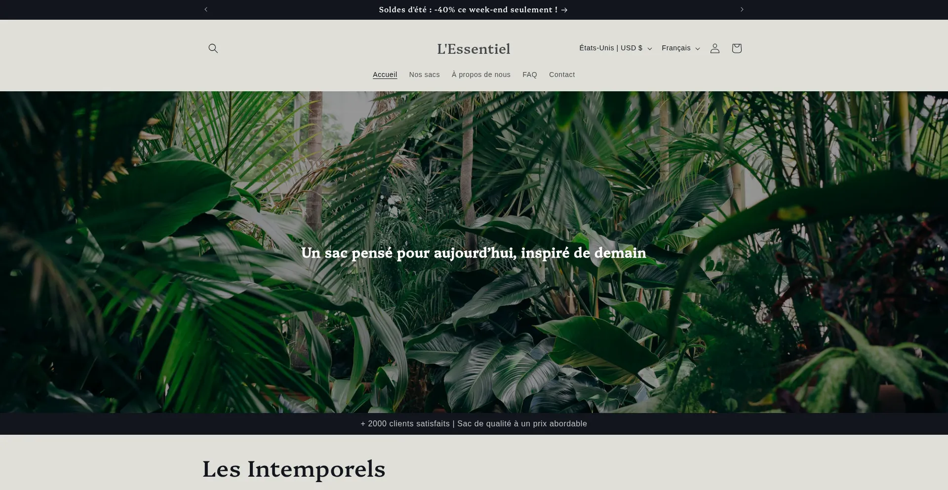 Website screenshot of Boutique-lessentiel.fr