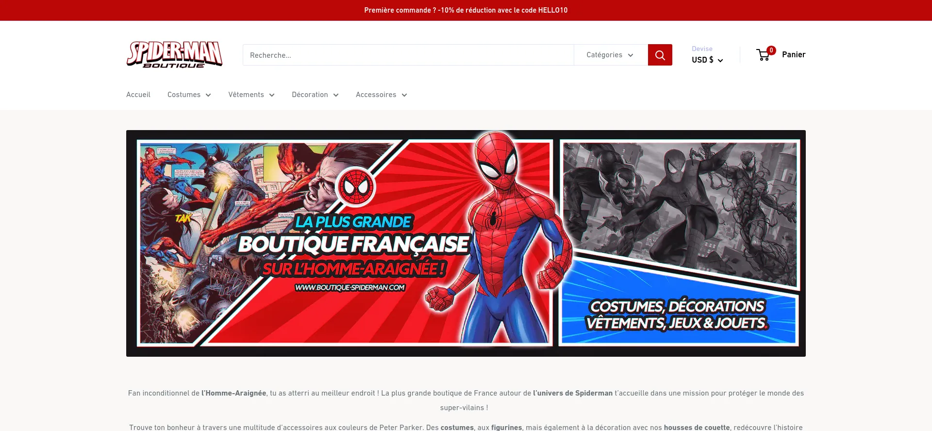 Website screenshot of Boutique-spiderman.com