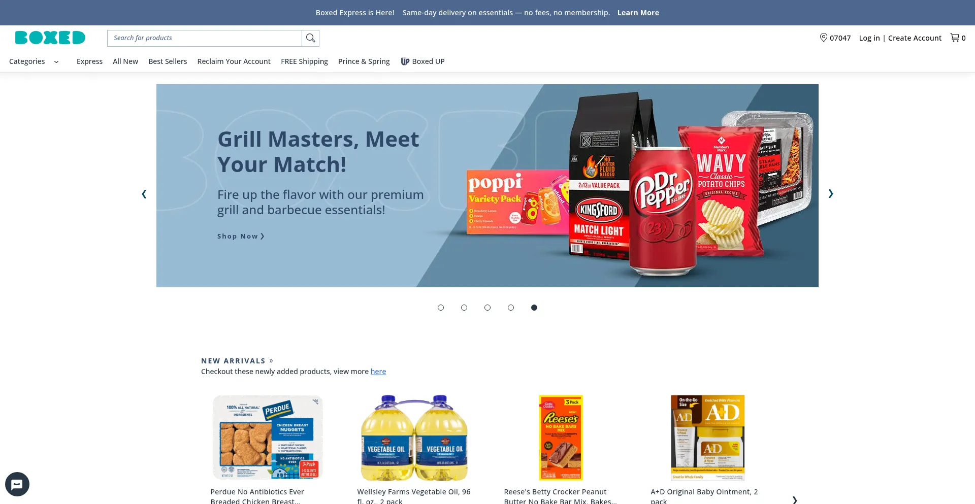 Website screenshot of Boxed.com