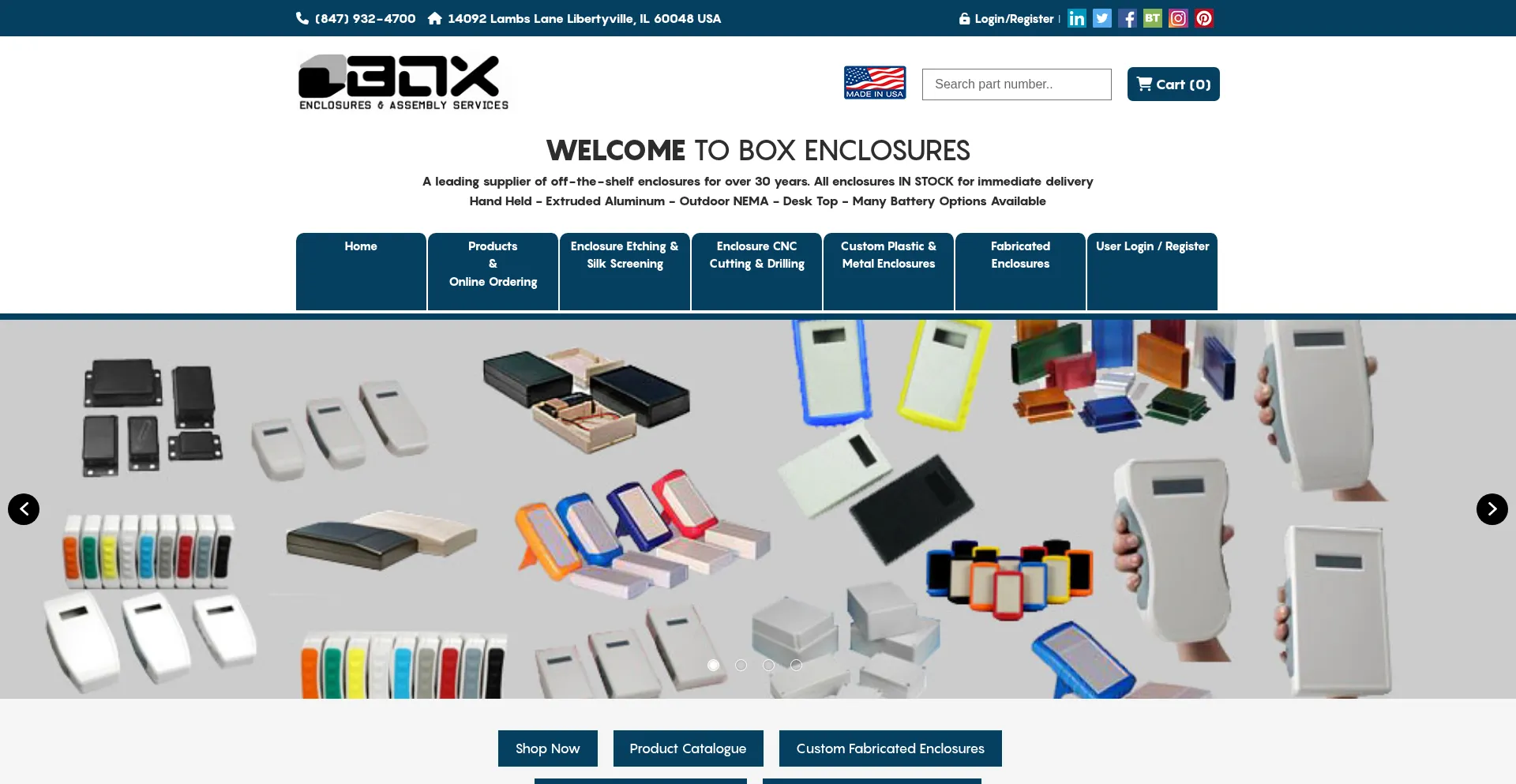 Website screenshot of Boxenclosures.com