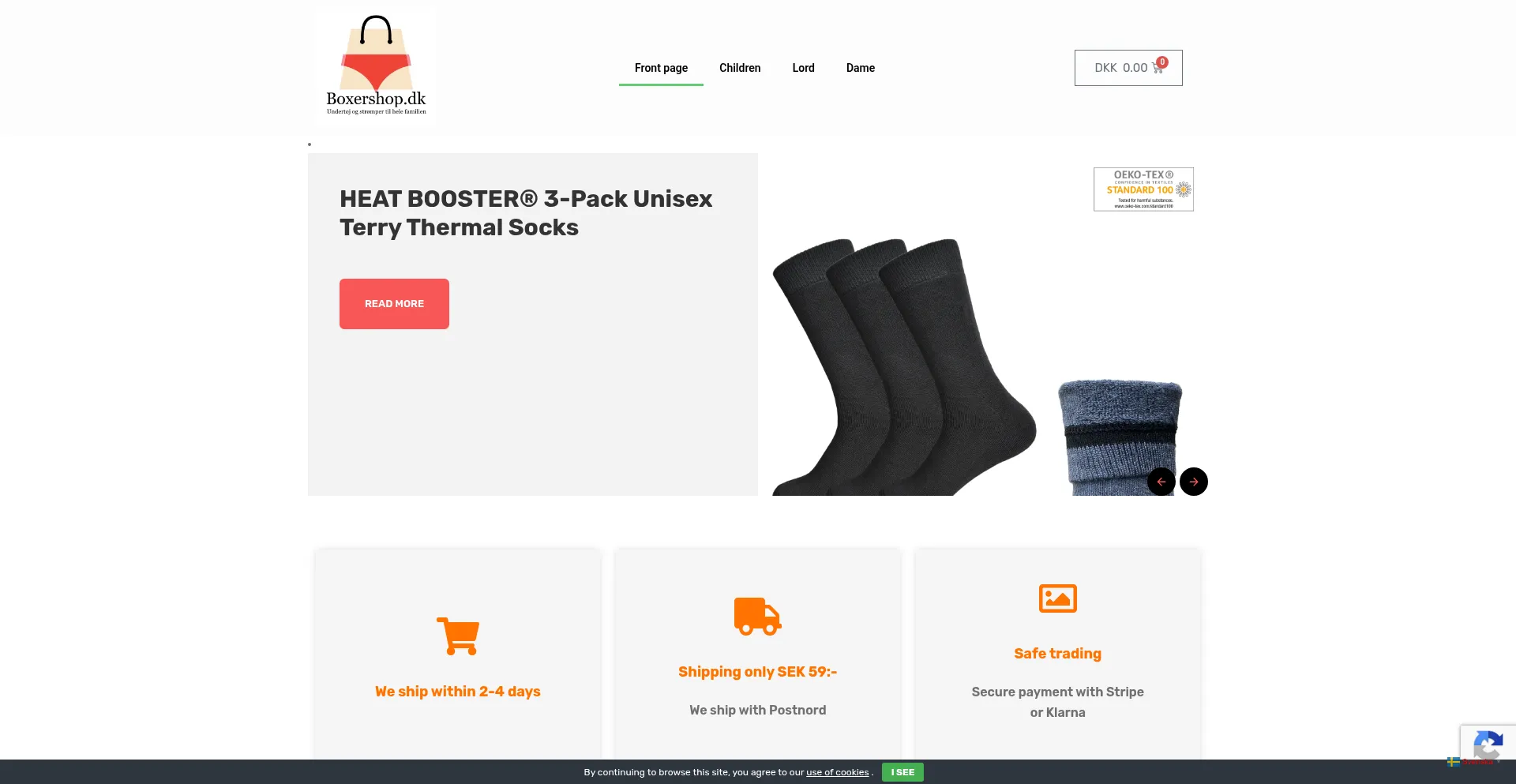 Website screenshot of Boxershop.dk