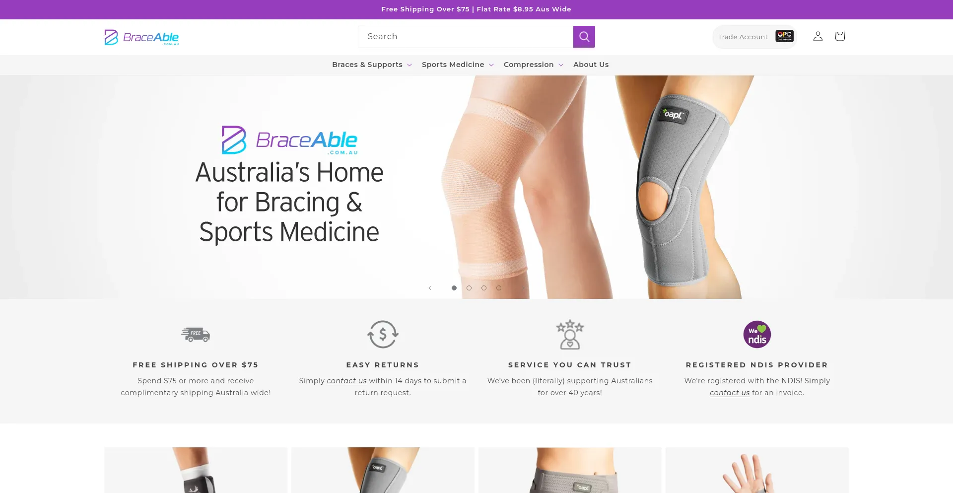Website screenshot of Braceable.com.au