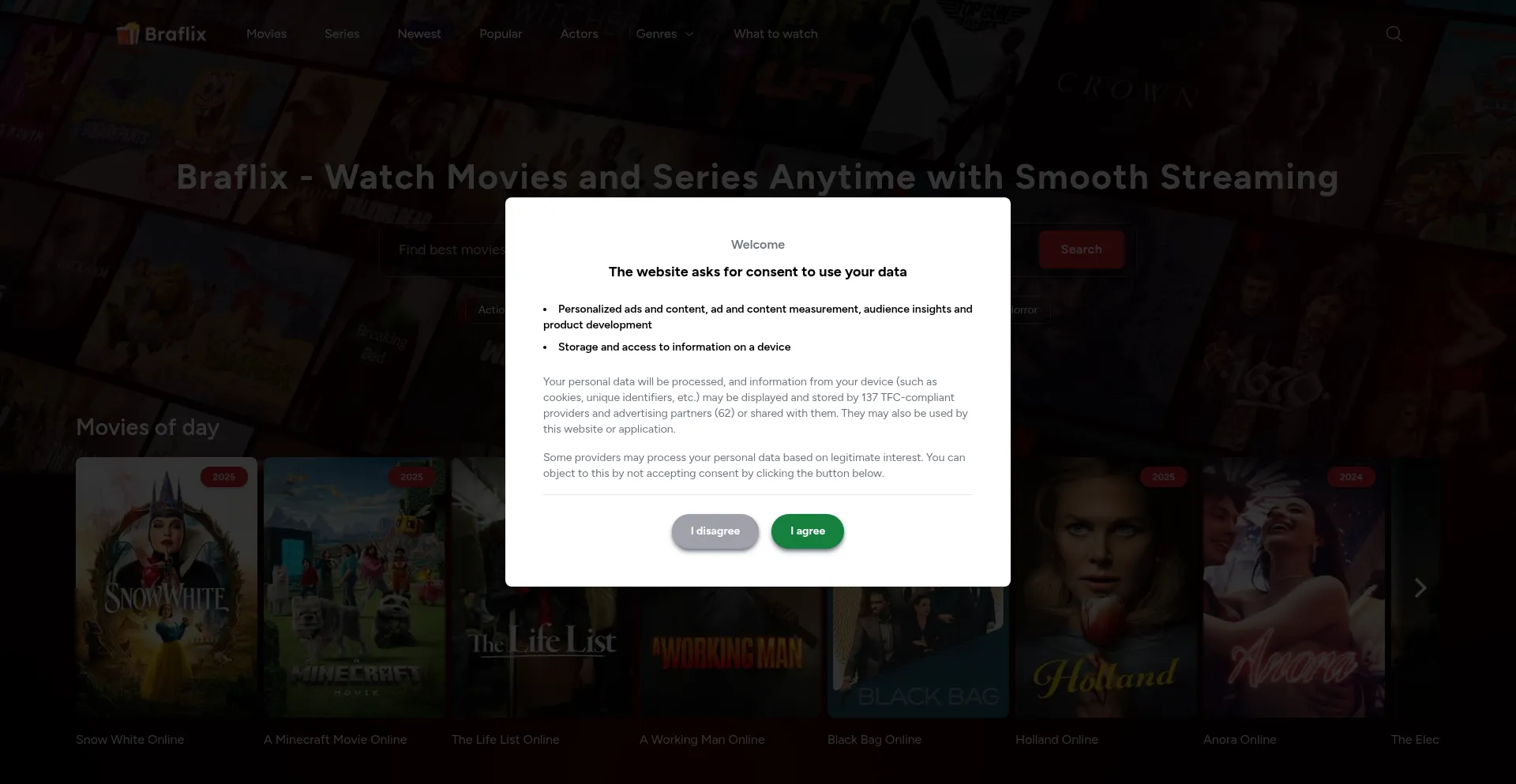Website screenshot of Braflix.info