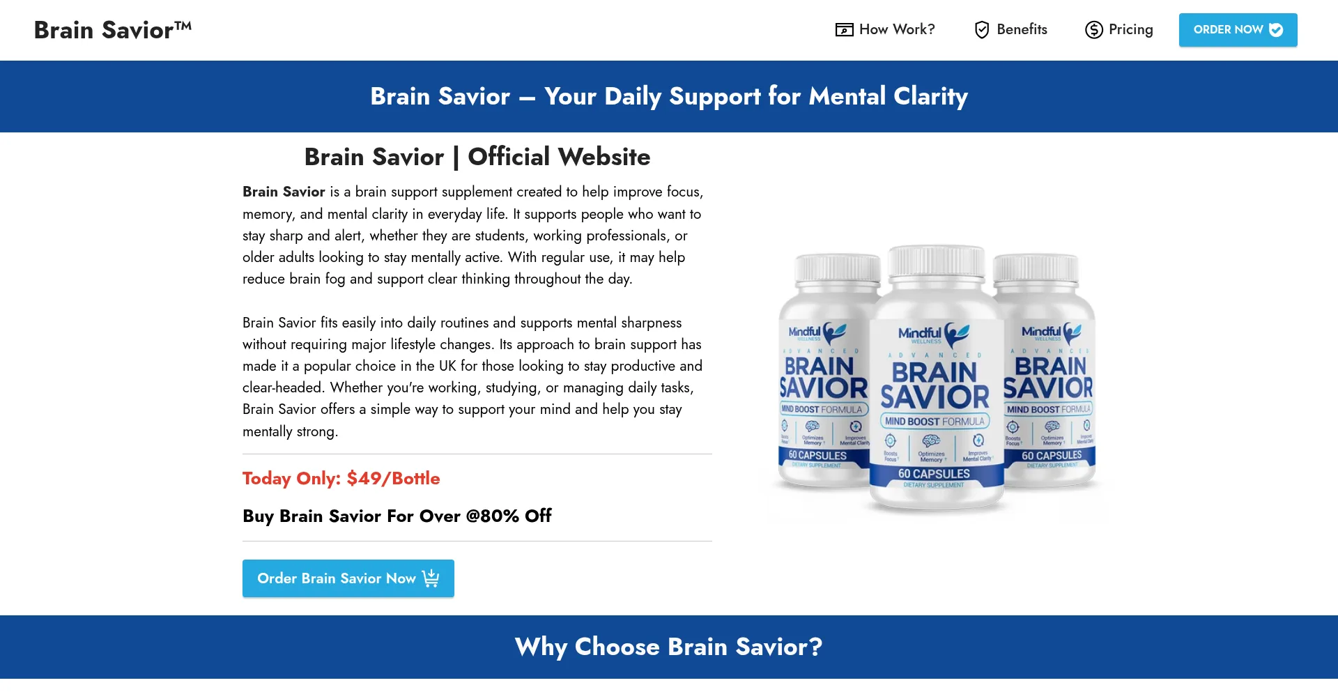 Website screenshot of Brainsavior.co.uk