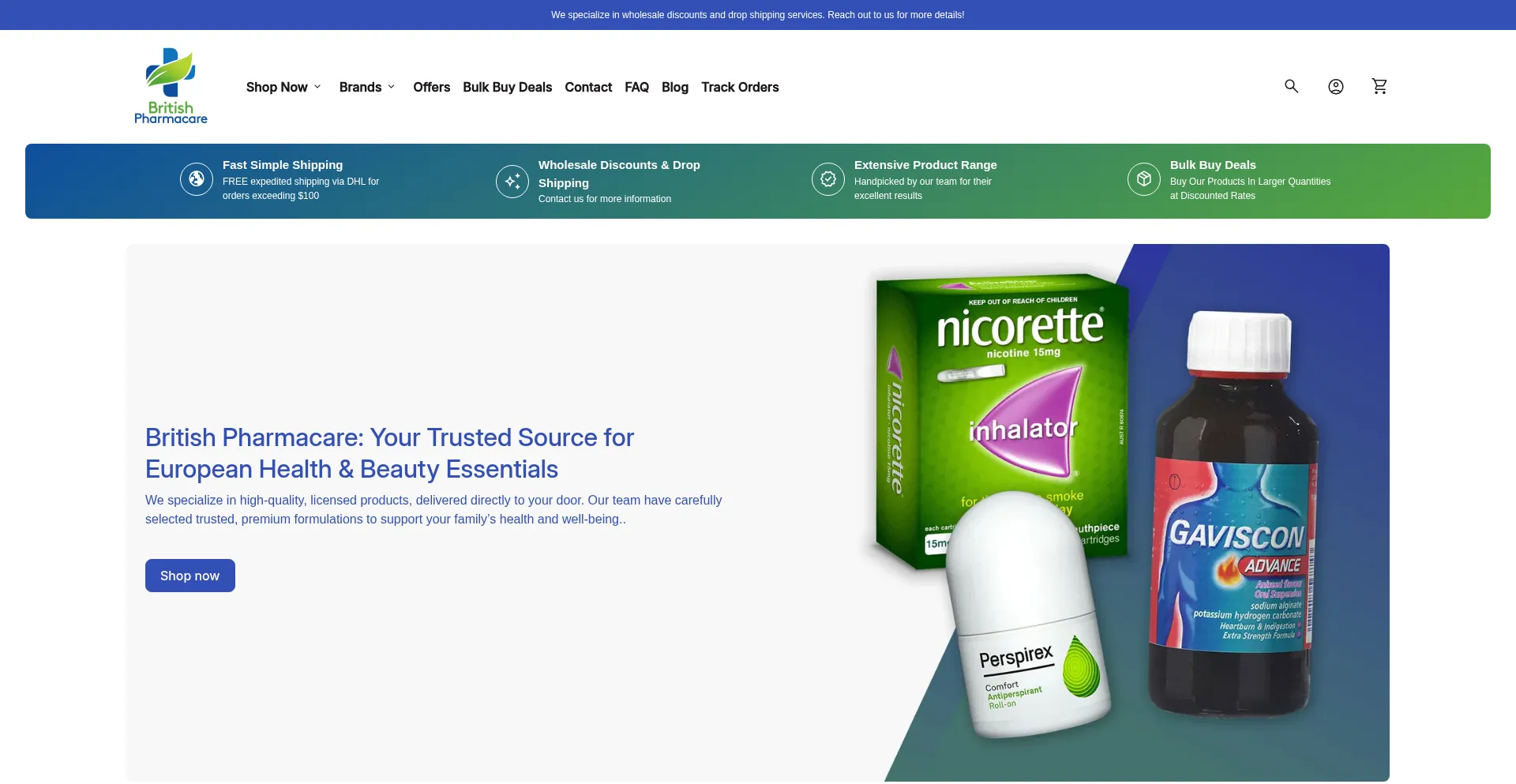 Website screenshot of Britishpharmacare.com