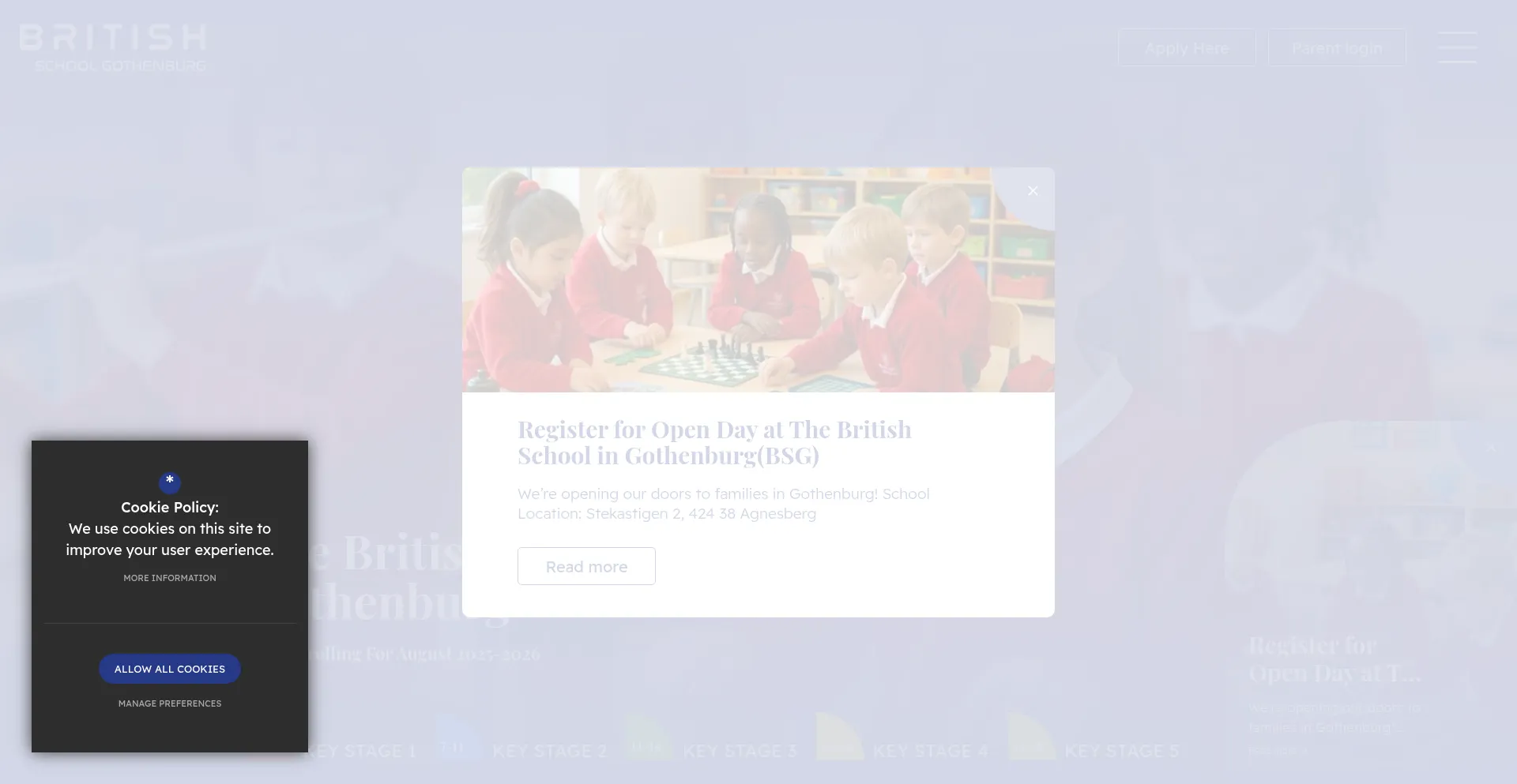 Website screenshot of Britishschool.se