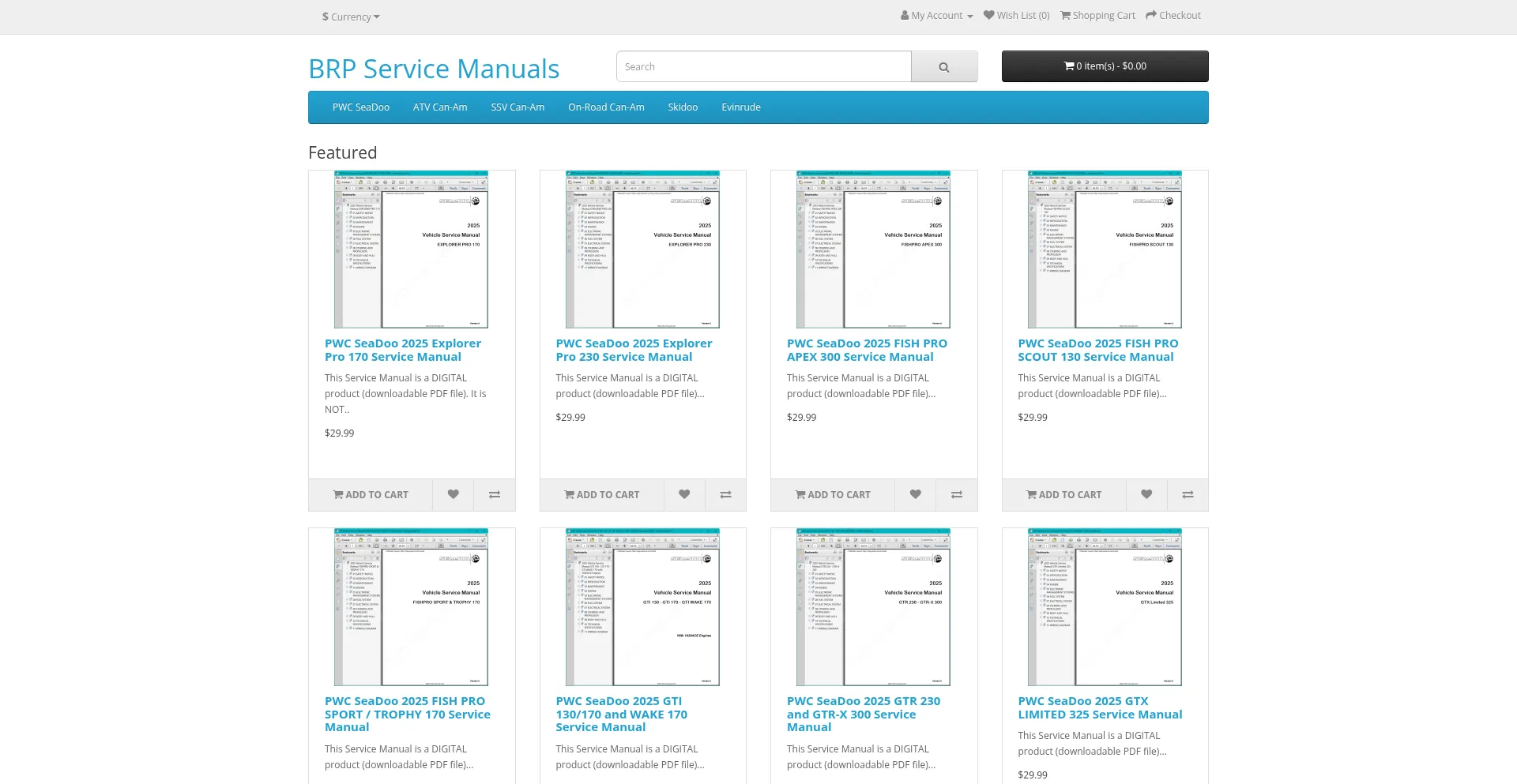 Website screenshot of Brp-manuals.com