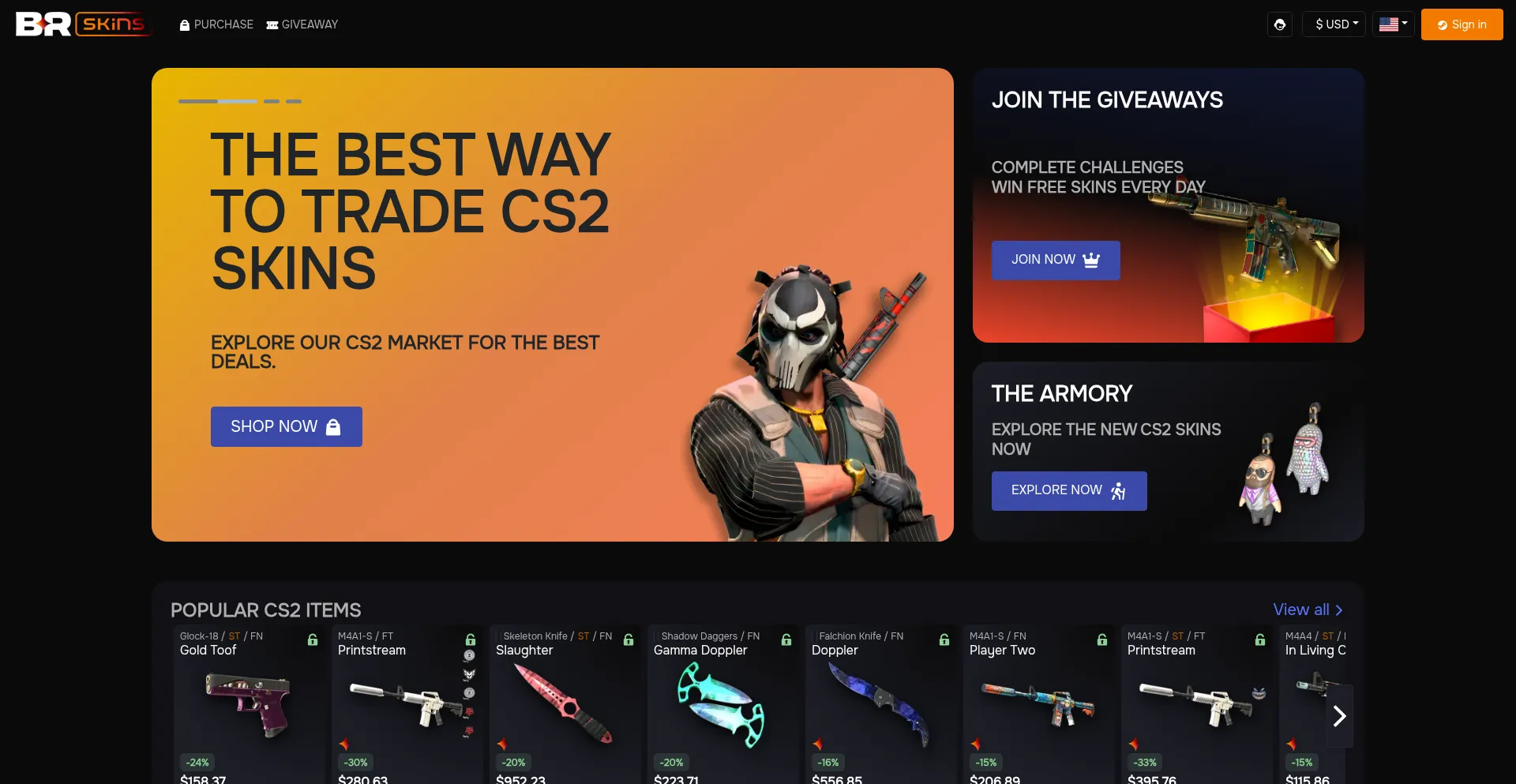 Website screenshot of Brskins.gg