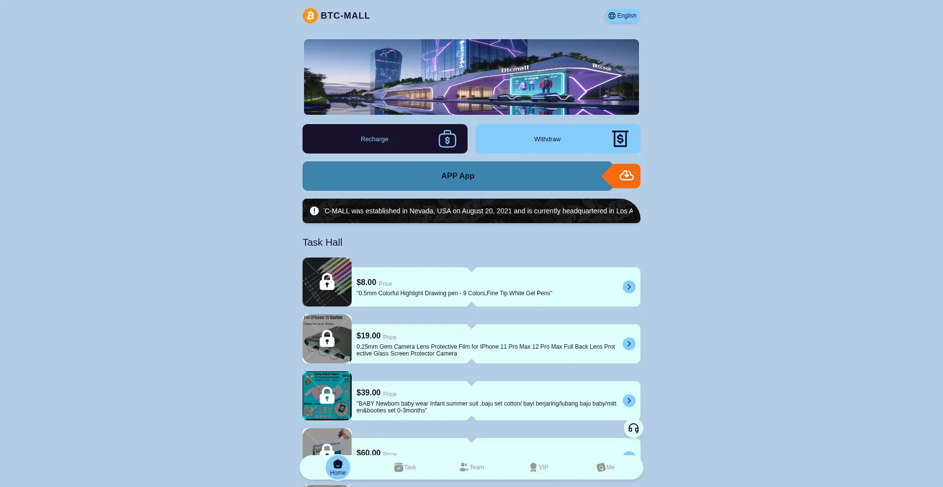 Website screenshot of Btcmall.shop