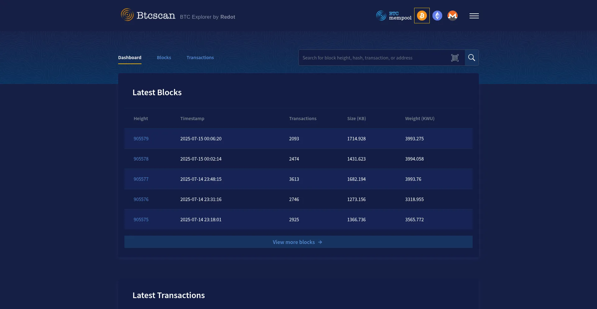 Website screenshot of Btcscan.org