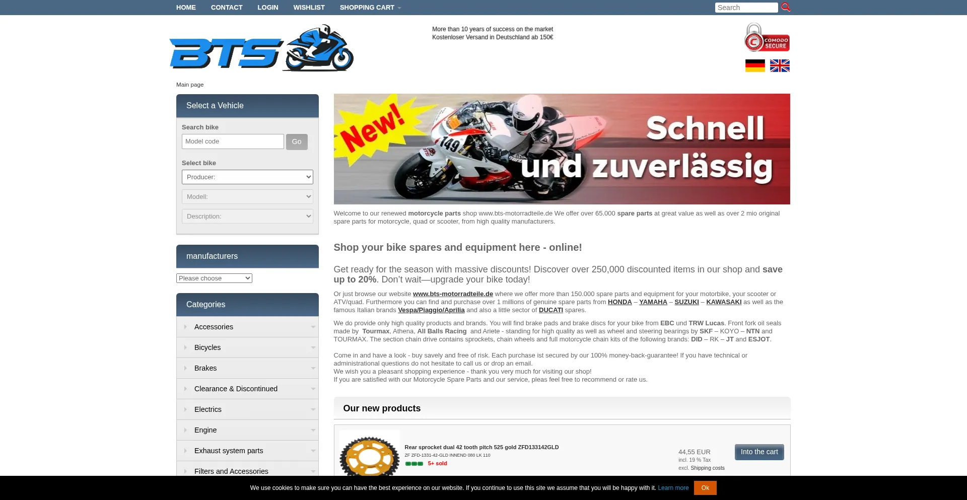 Website screenshot of Bts-motorradteile.de