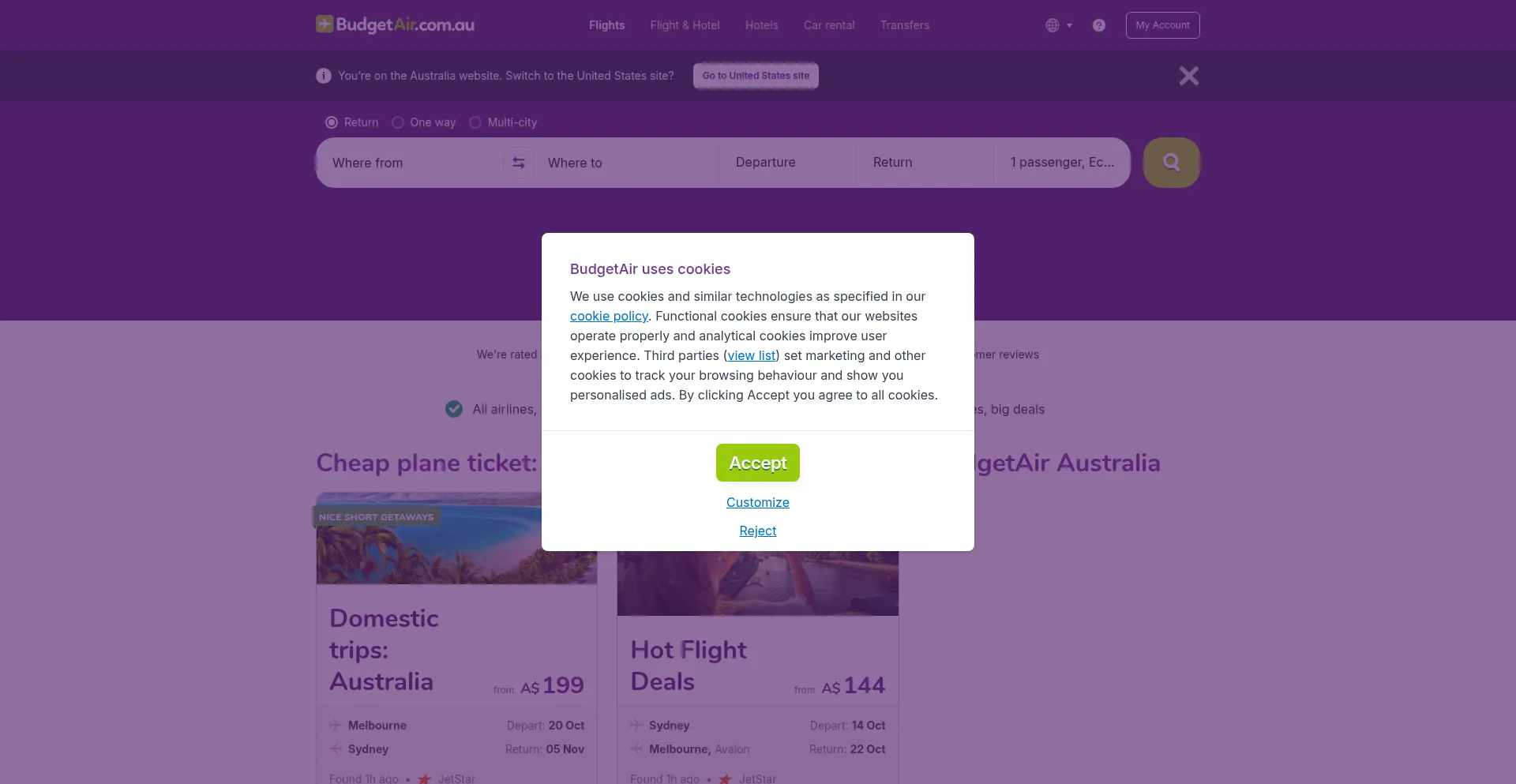 Budgetair.com.au Screenshot