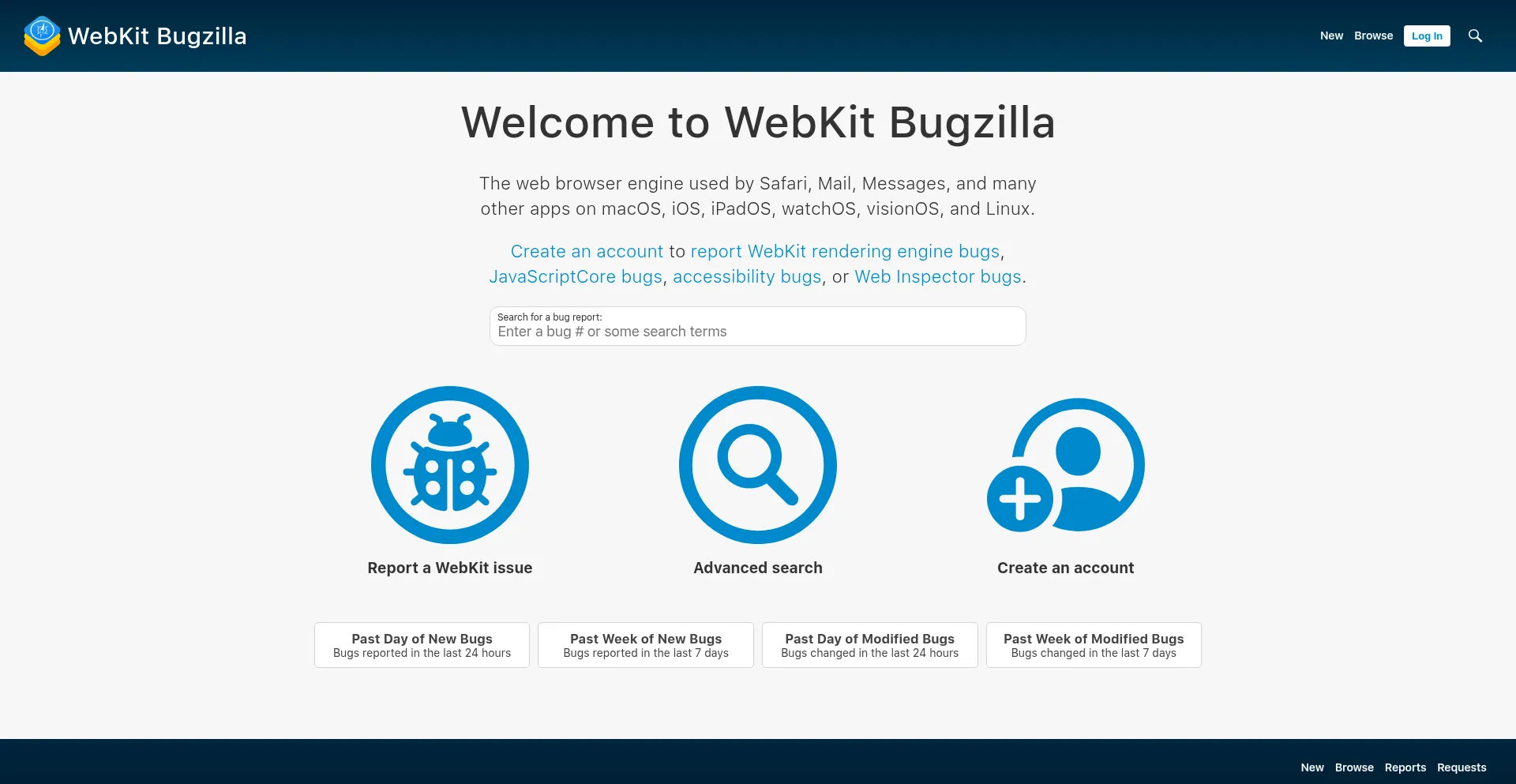 Website screenshot of Bugs.webkit.org