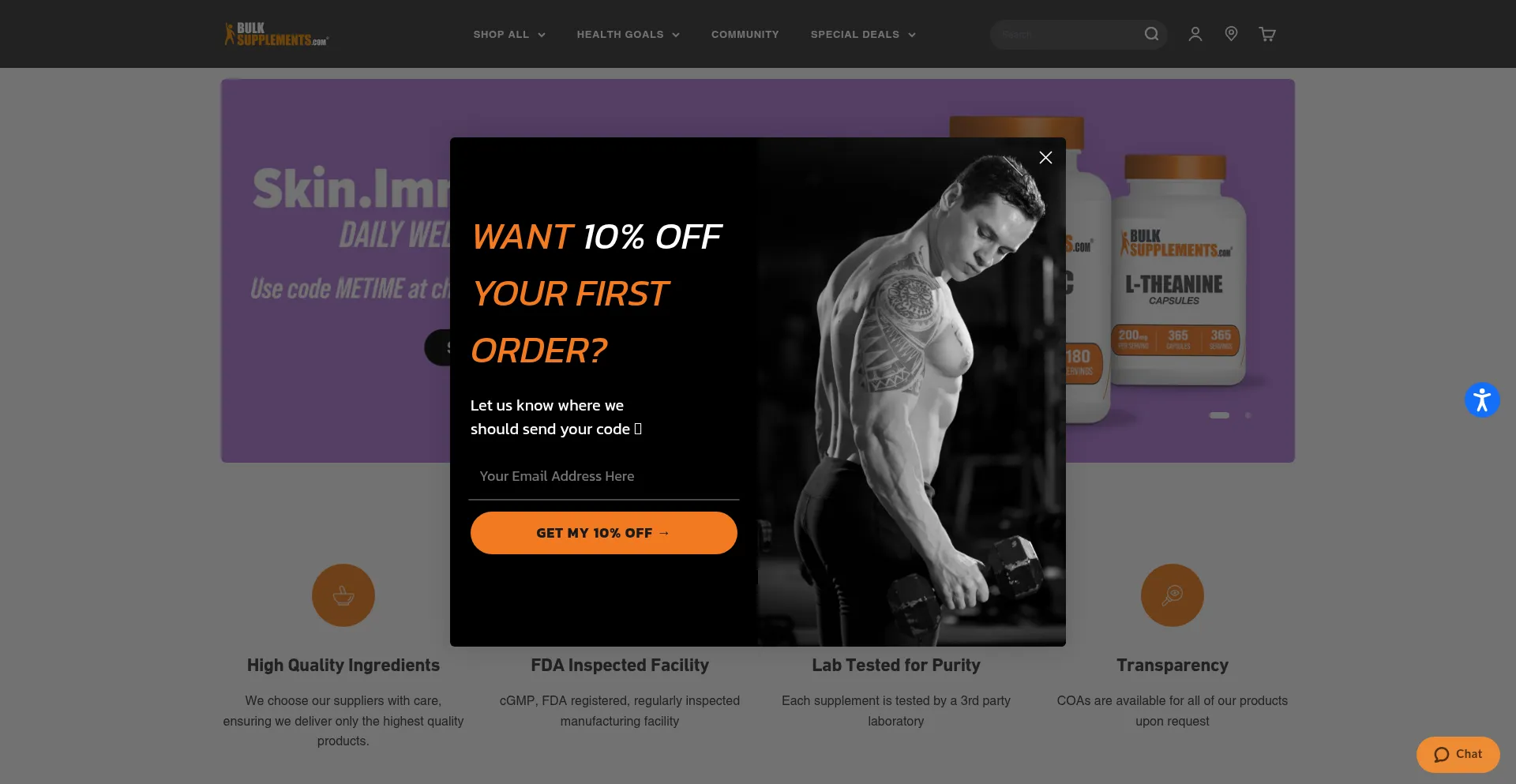 Website screenshot of Bulksuppliments.com
