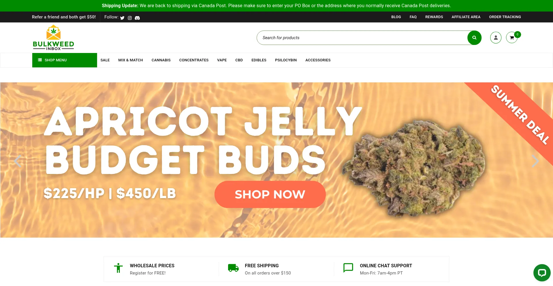 Website screenshot of Bulkweedinbox.cc