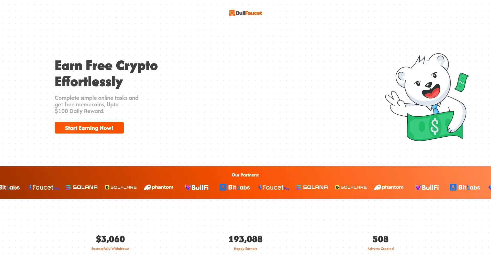 Website screenshot of Bullfaucet.com