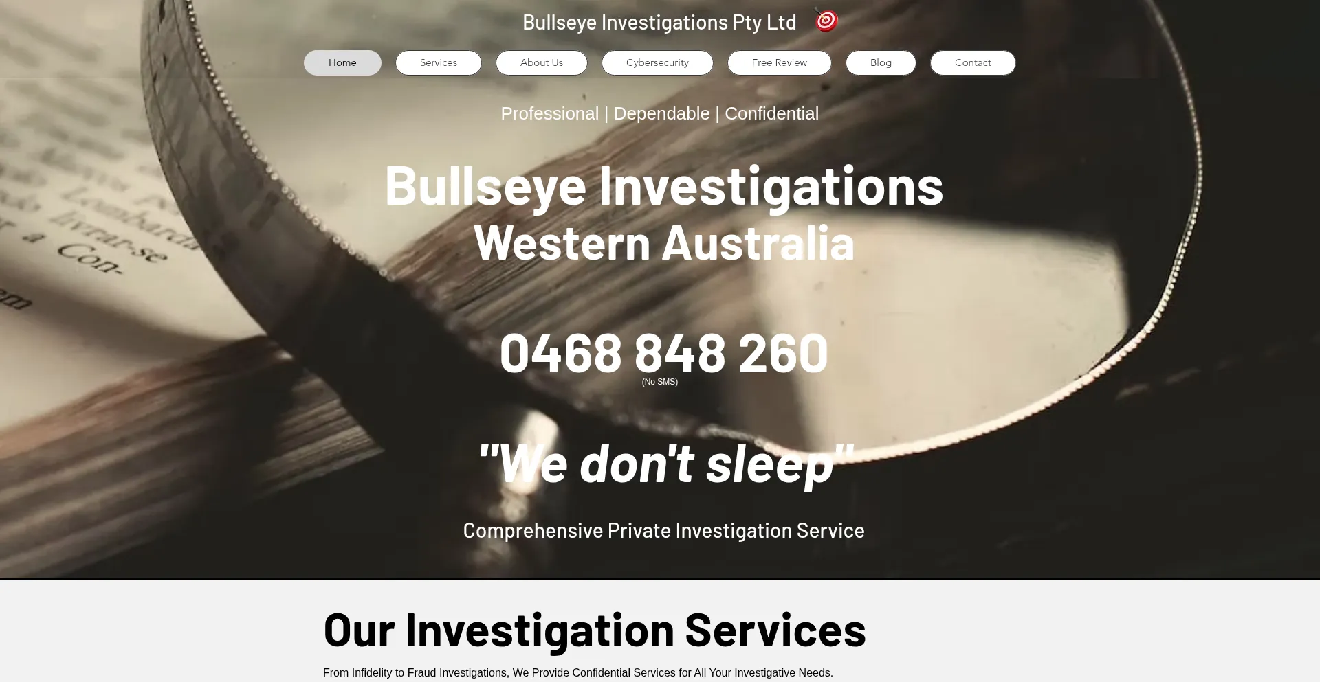 Website screenshot of Bullseyeinvestigations.com.au