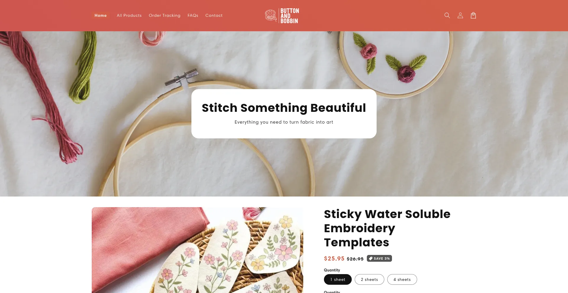 Website screenshot of Buttonandbobbin.com
