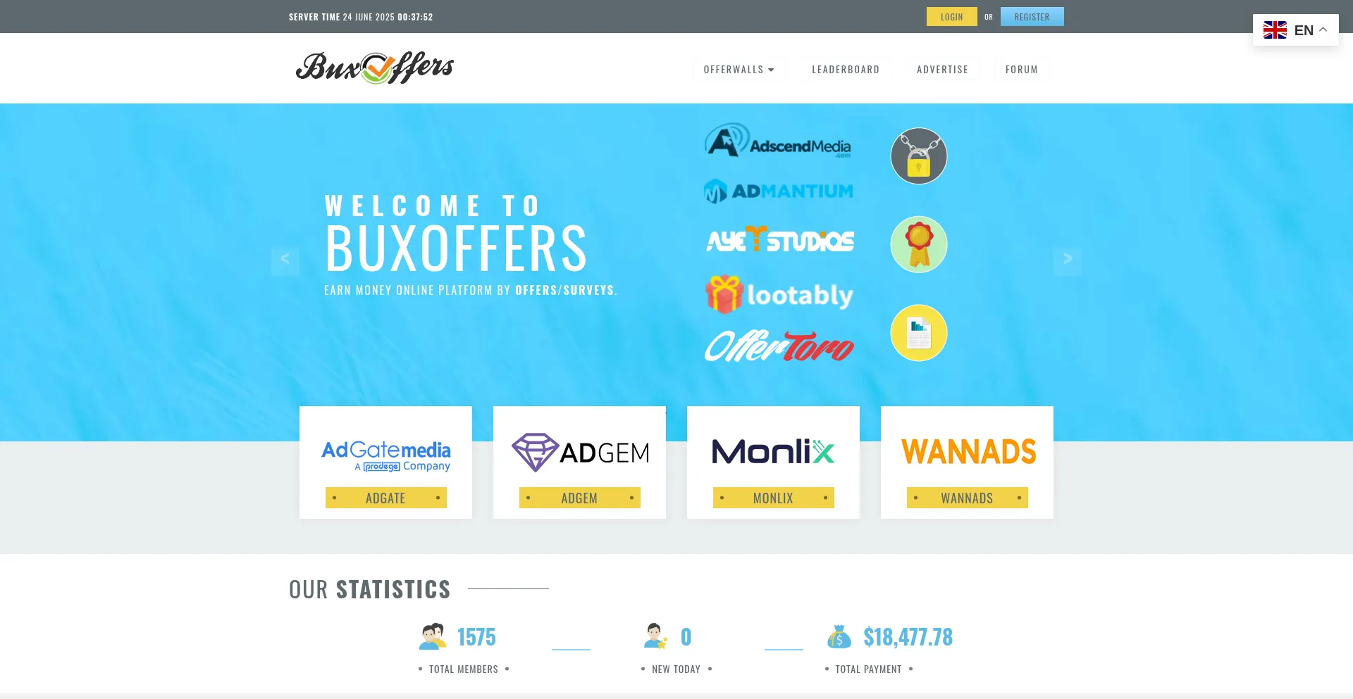 Website screenshot of Buxoffers.com