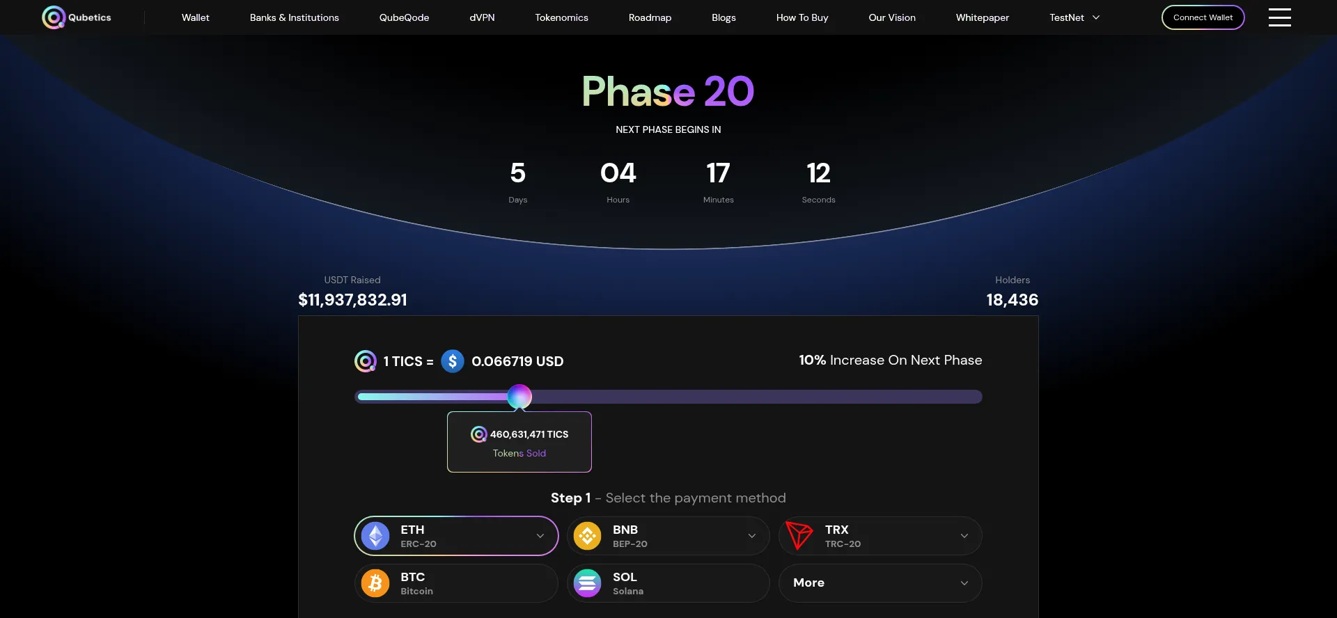 Website screenshot of Buy.qubetics.com