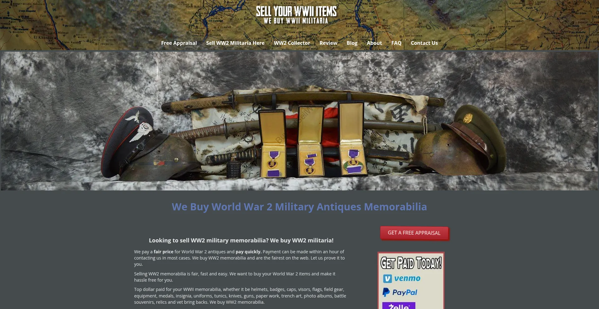 Website screenshot of Buyandsellwwii.com