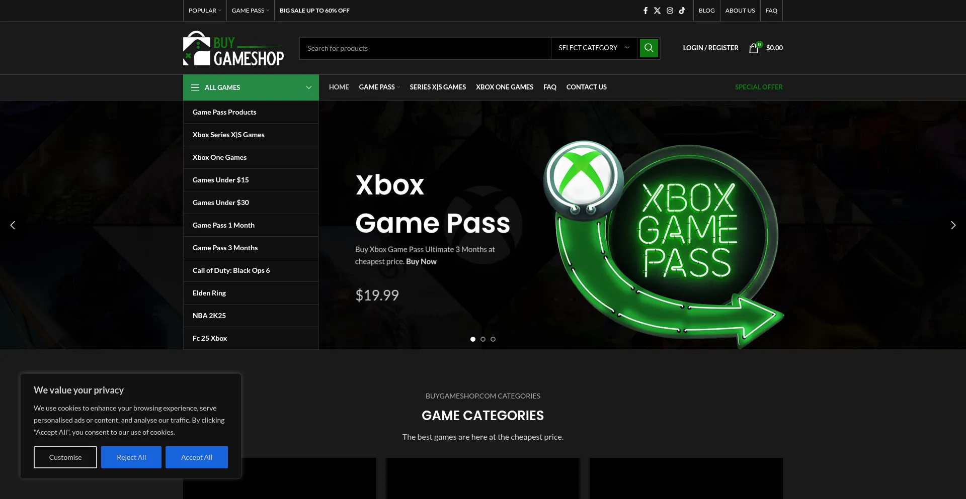 Website screenshot of Buygameshop.com