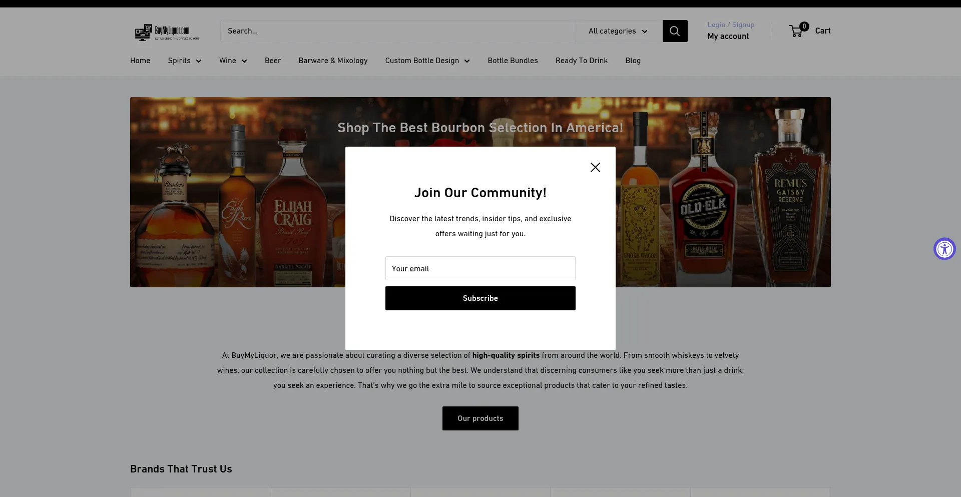 Website screenshot of Buymyliquor.com