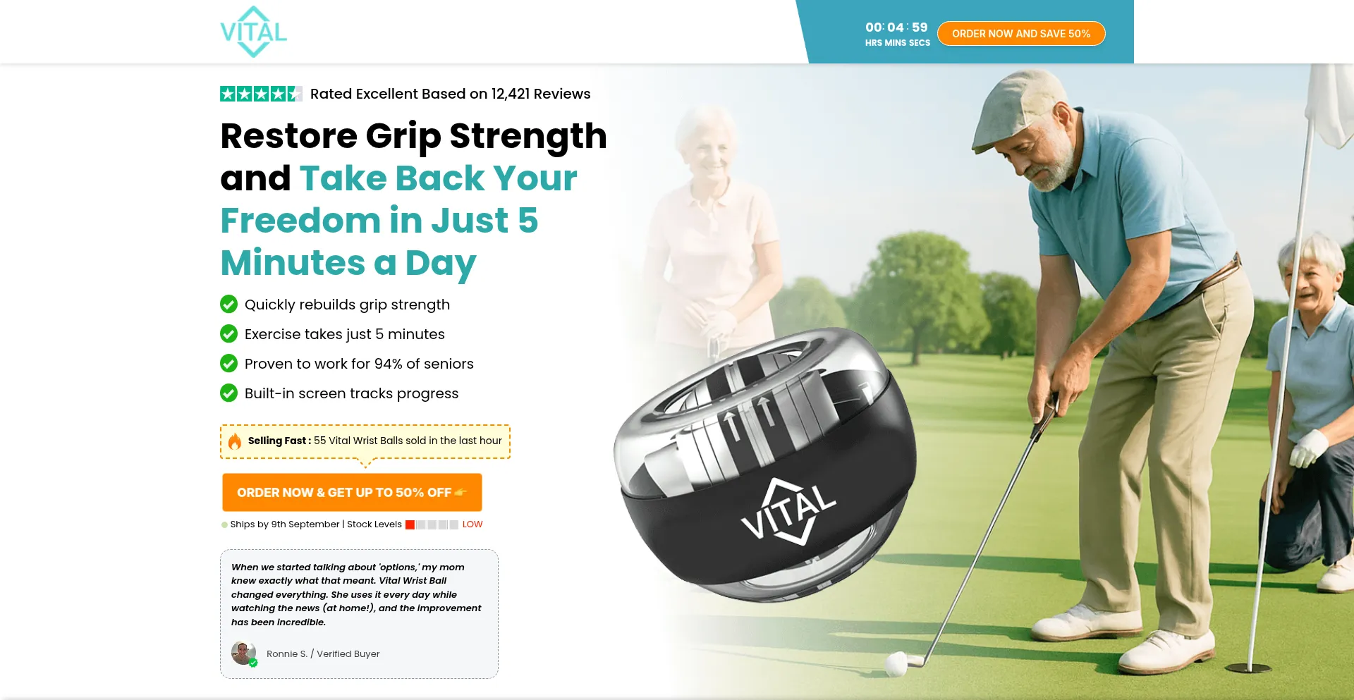 Website screenshot of Buyvitalwristball.com