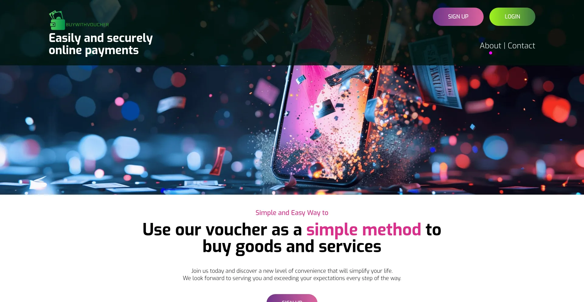 Website screenshot of Buywithvoucher.com