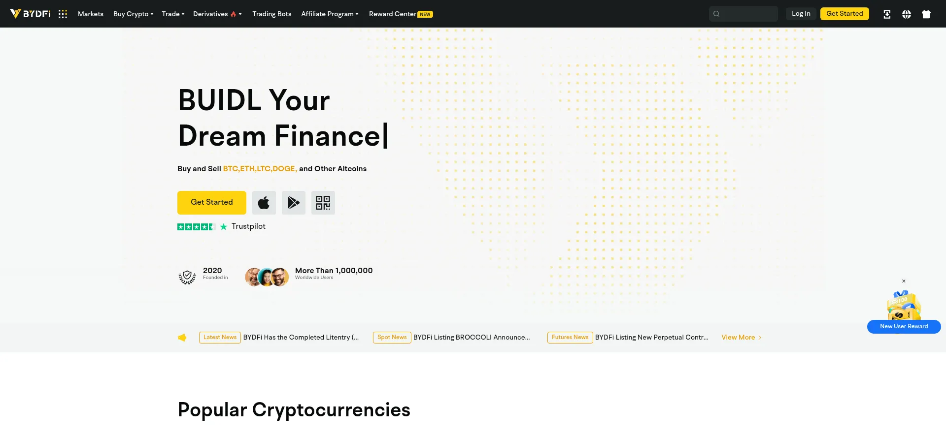 Website screenshot of Bydfi.com