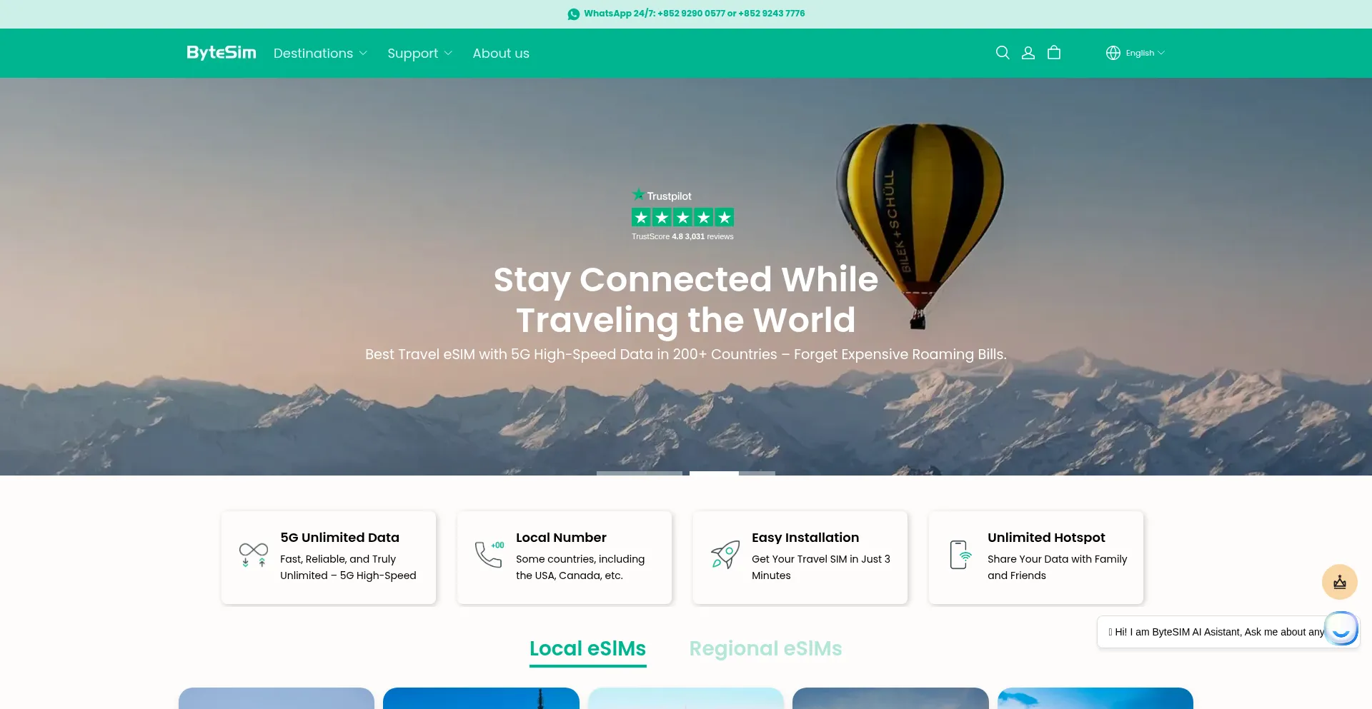 Website screenshot of Bytesim.com