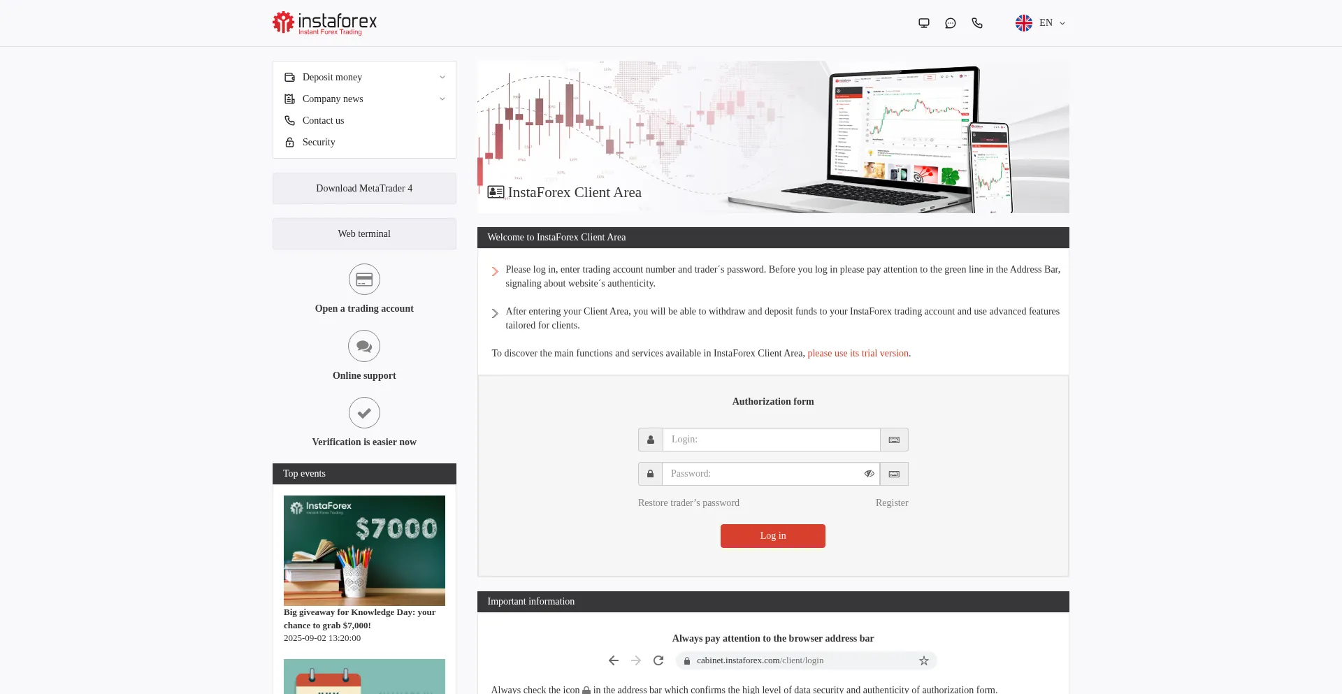 ¿És Seguro y Confiable Cabinet.instaforex.com?