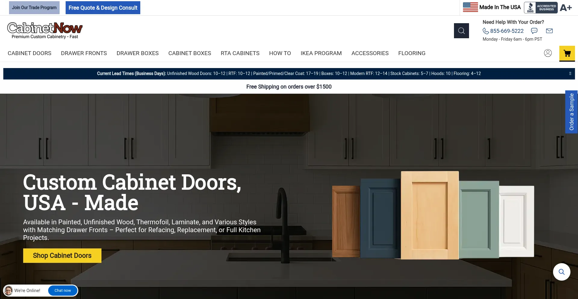 Website screenshot of Cabinetnow.com