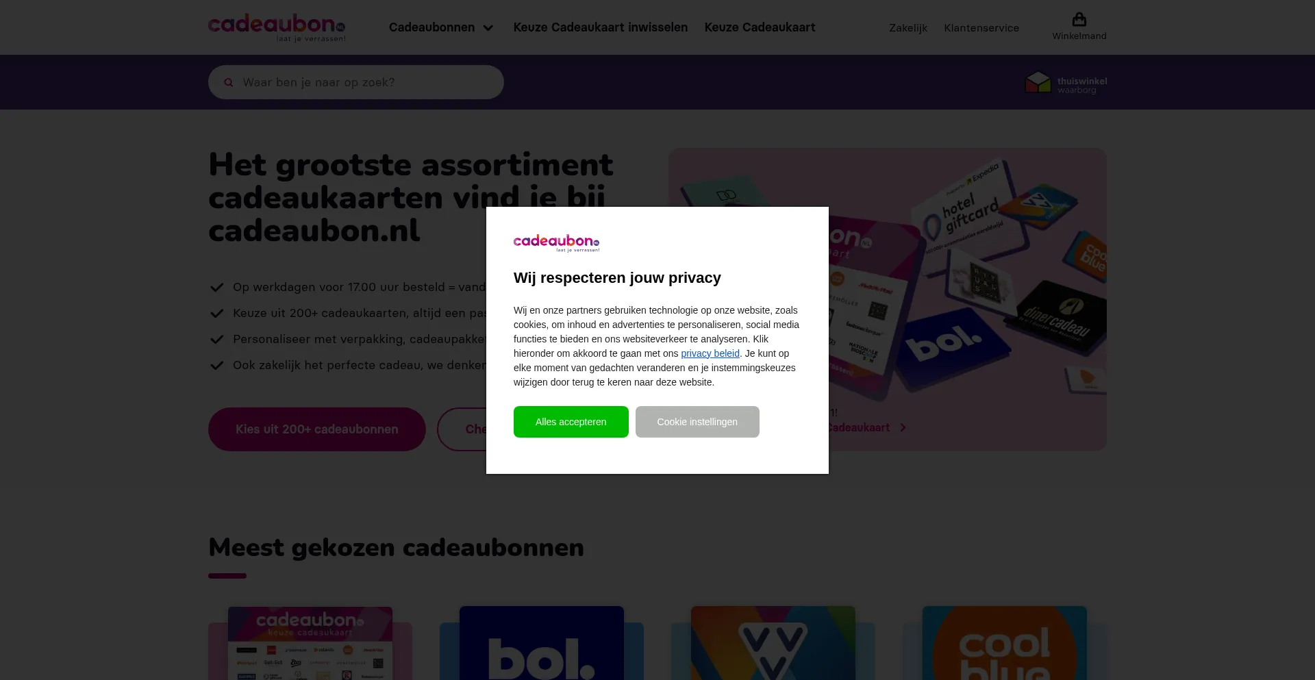 Website screenshot of Cadeaubon.nl