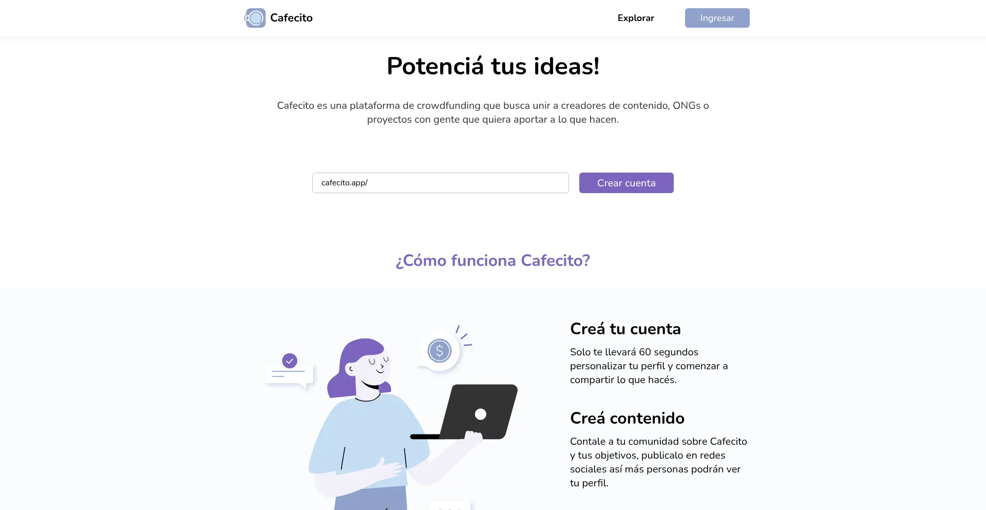 Website screenshot of Cafecito.app