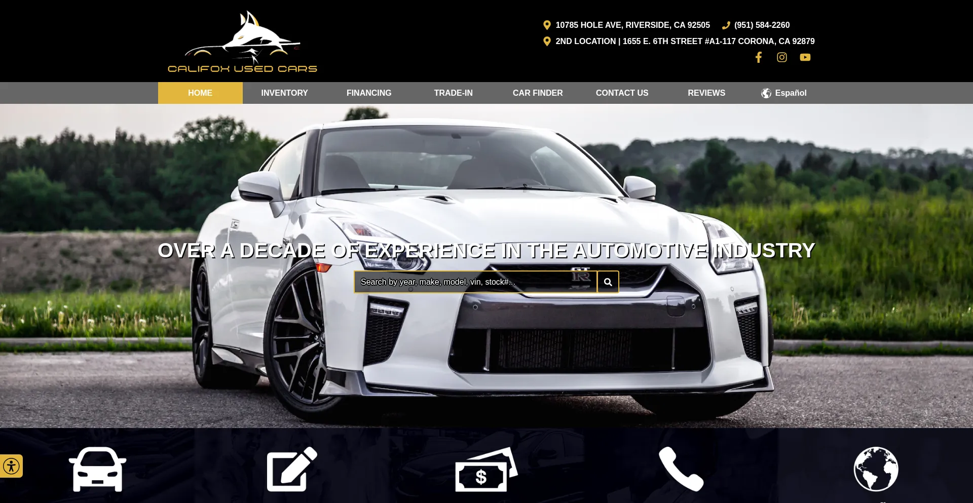 Website screenshot of Califoxusedcars.com