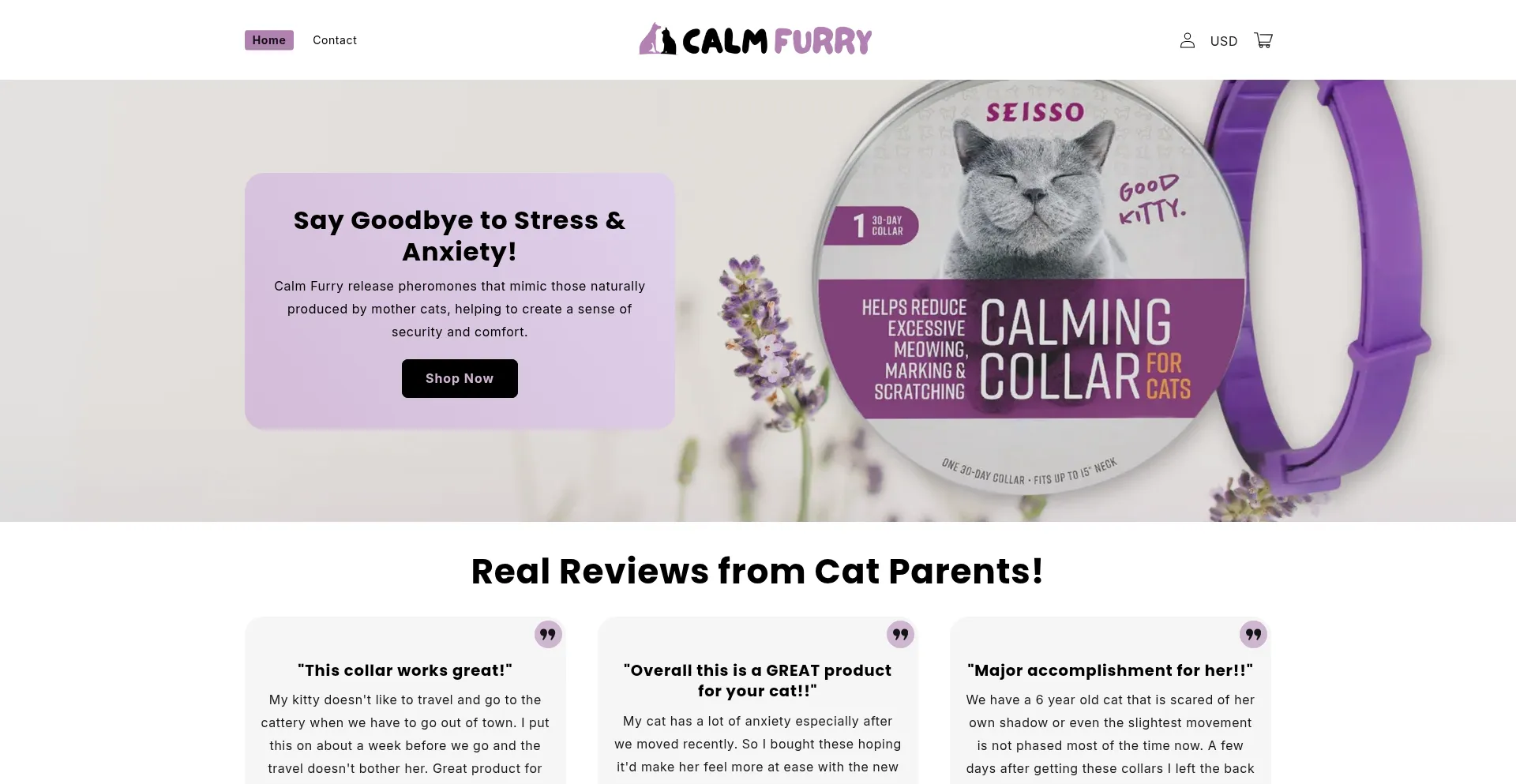 Website screenshot of Calmfurry.com