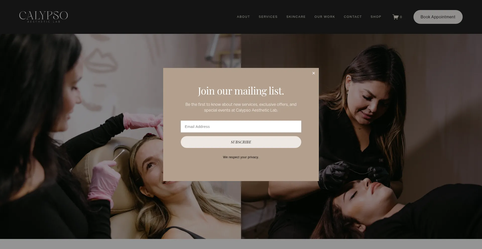 Website screenshot of Calypsoaestheticlab.com
