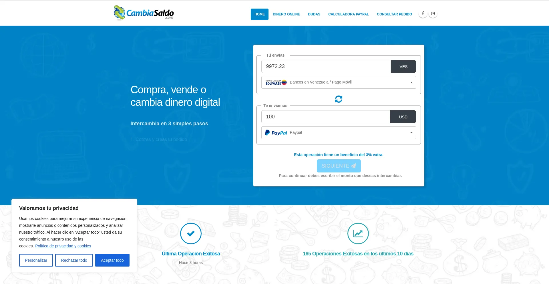 Website screenshot of Cambiasaldo.com