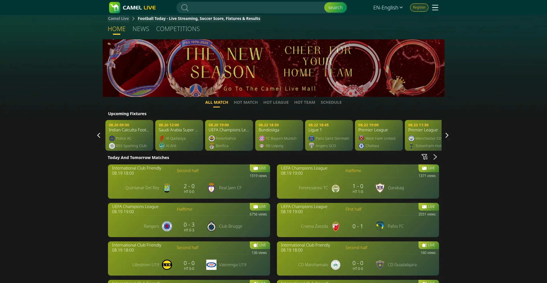 Website screenshot of Camel1.live