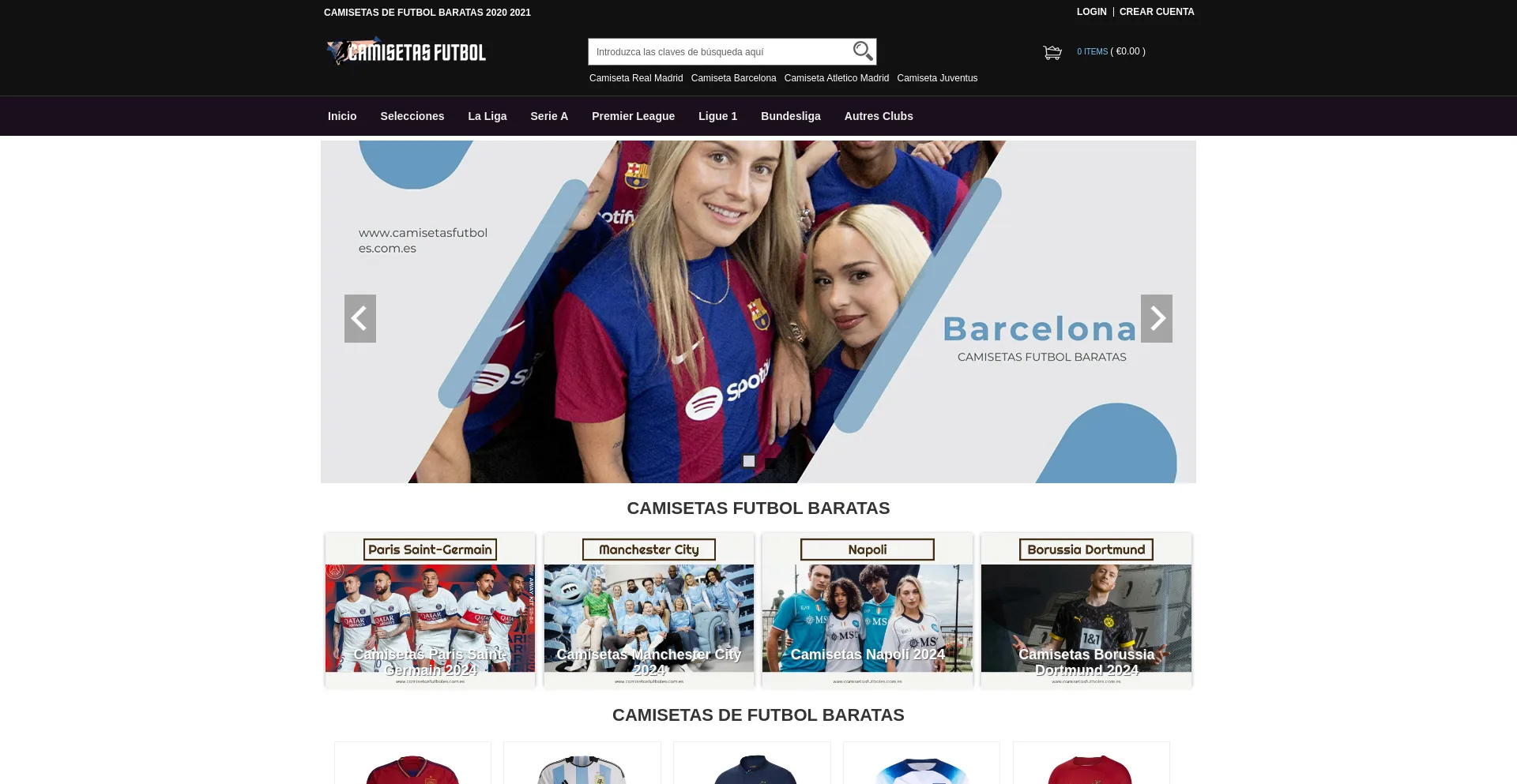 Website screenshot of Camisetasfutboles.com.es