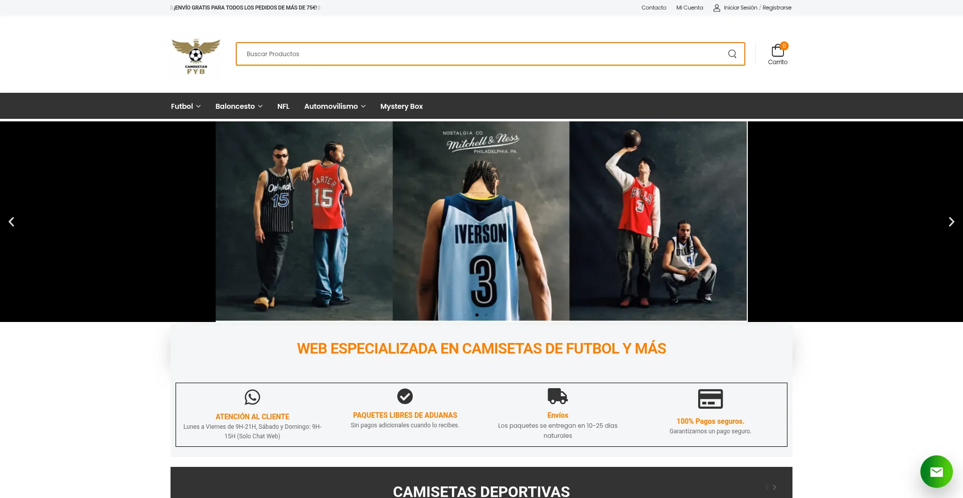 Website screenshot of Camisetasfutbolymas.com