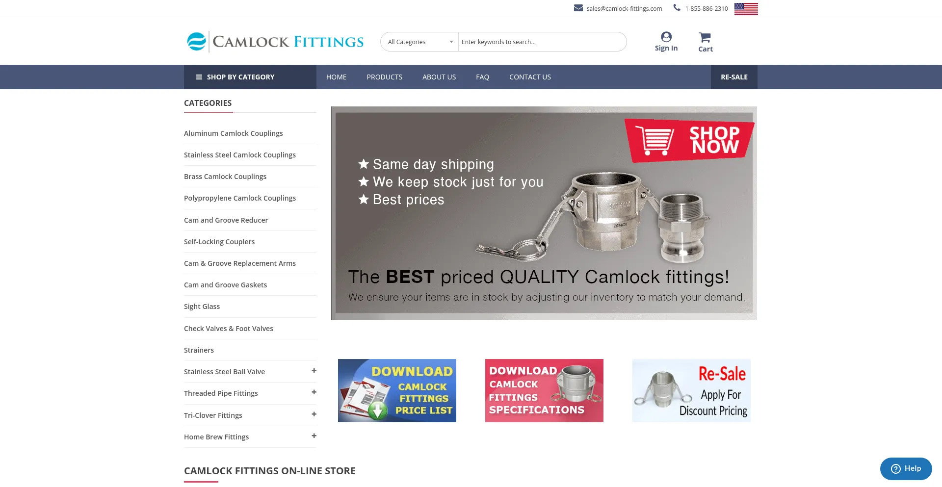 Website screenshot of Camlock-fittings.com