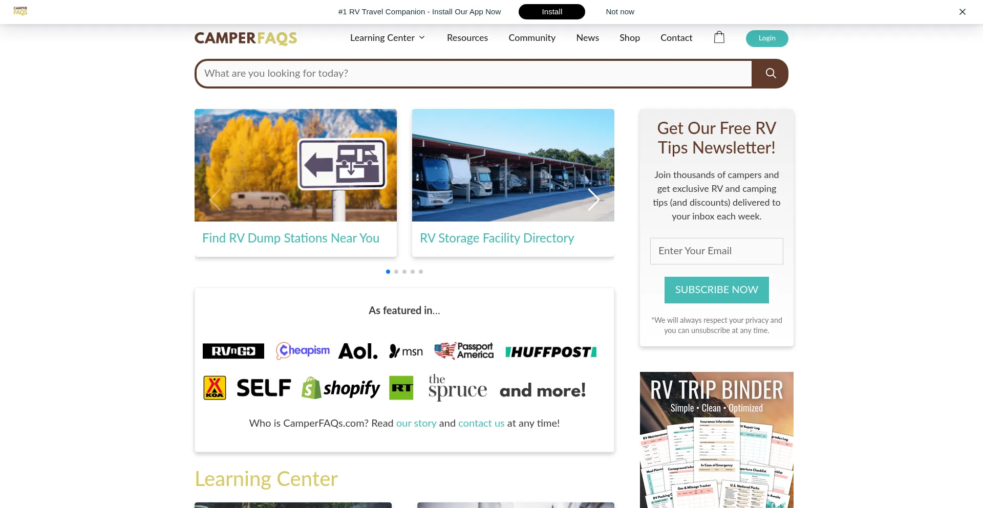 Camperfaqs.com Screenshot