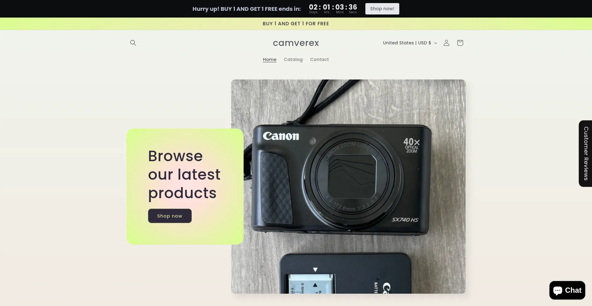Website screenshot of Camverex.myshopify.com