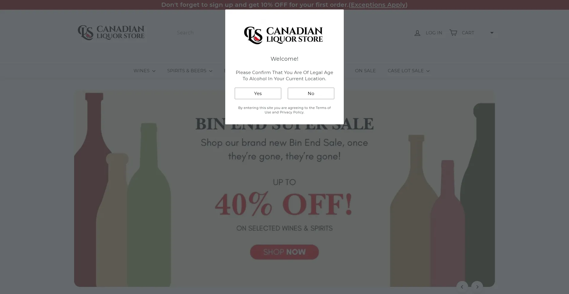 Website screenshot of Canadianliquorstore.ca